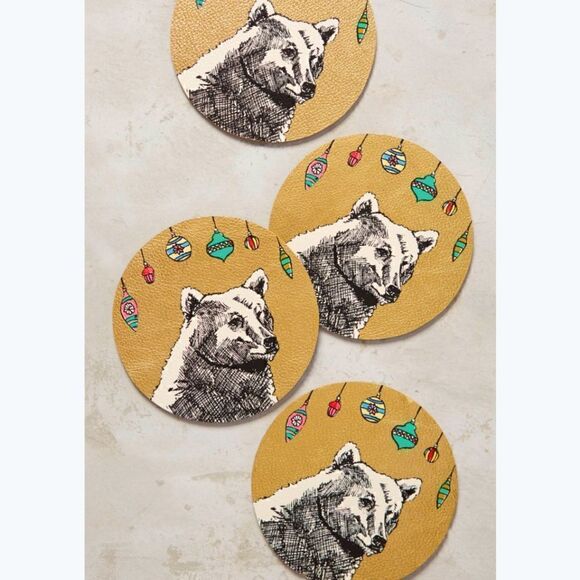 Anthropologie Forest merriment leather coasters - Picture 1 of 11
